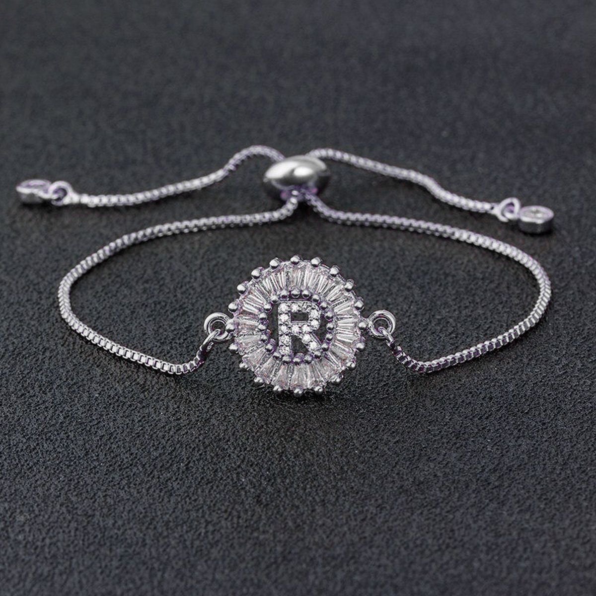 Initial Alphabet Large Letter CZ Silver Slider Bracelet Bulk