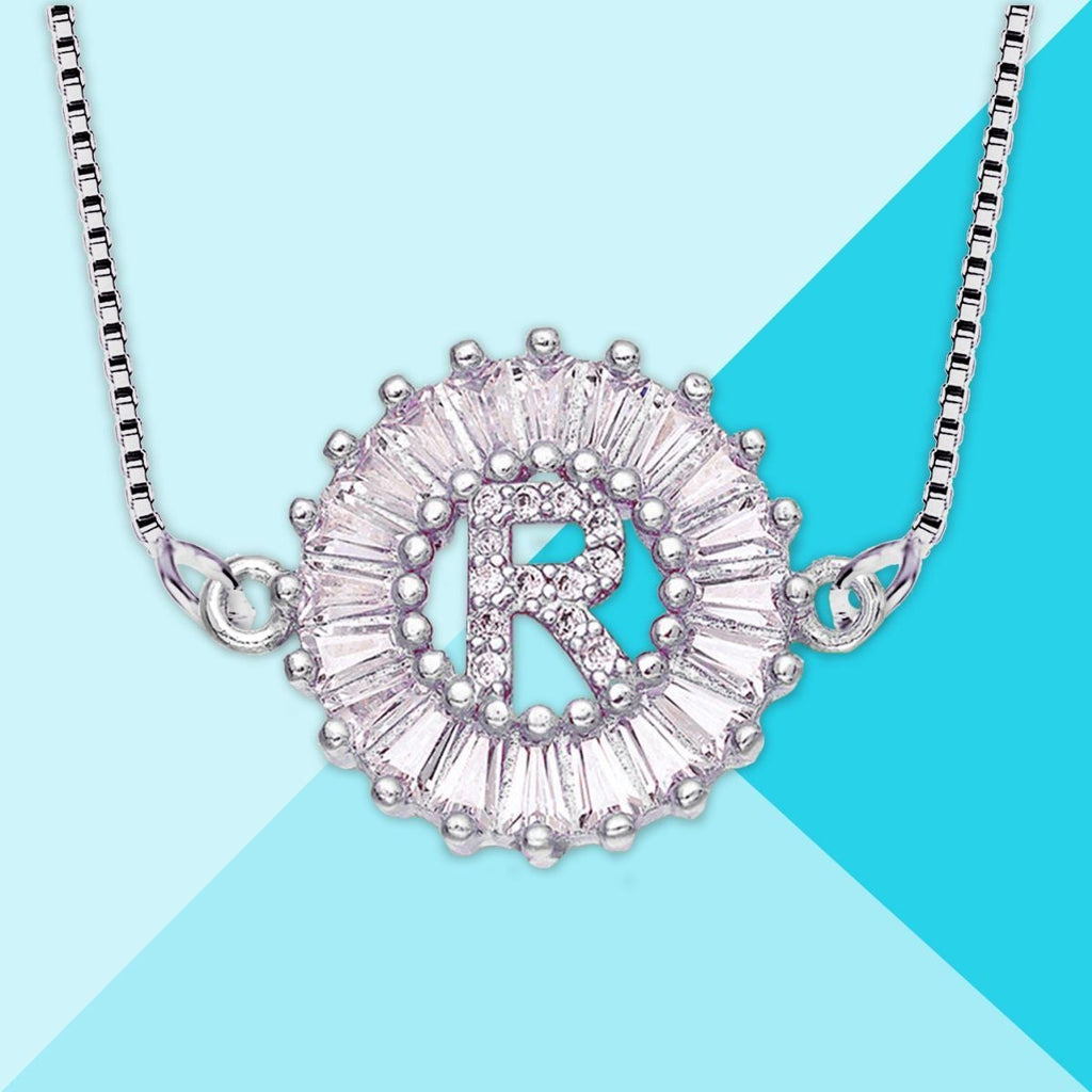 CZ Silver Initial Alphabet Letter B Necklace Pendant Chain Bulk