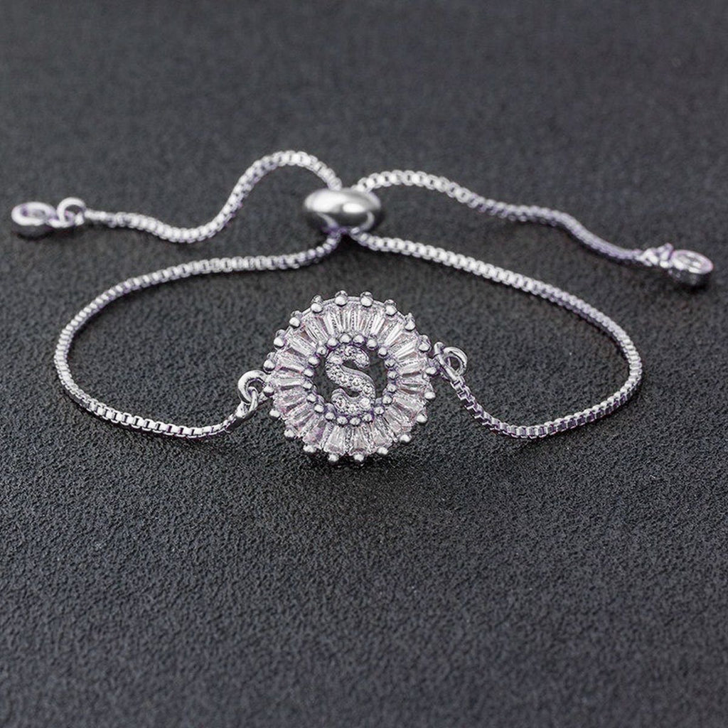 Initial Alphabet Large Letter CZ Silver Slider Bracelet Bulk