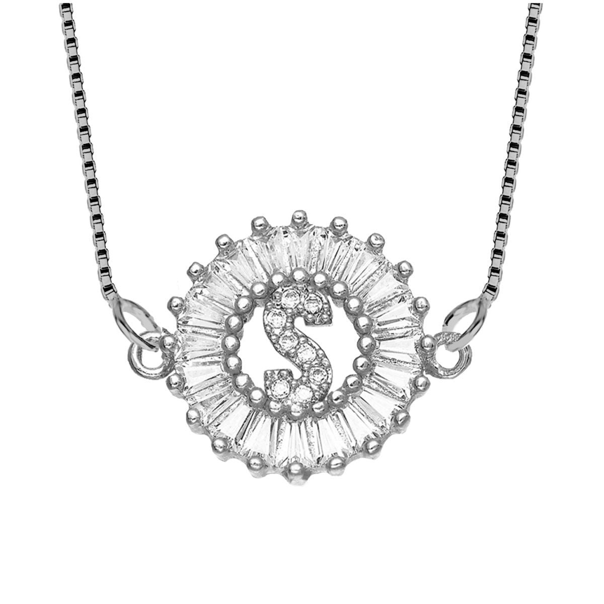 CZ Silver Initial Alphabet Letter B Necklace Pendant Chain Bulk