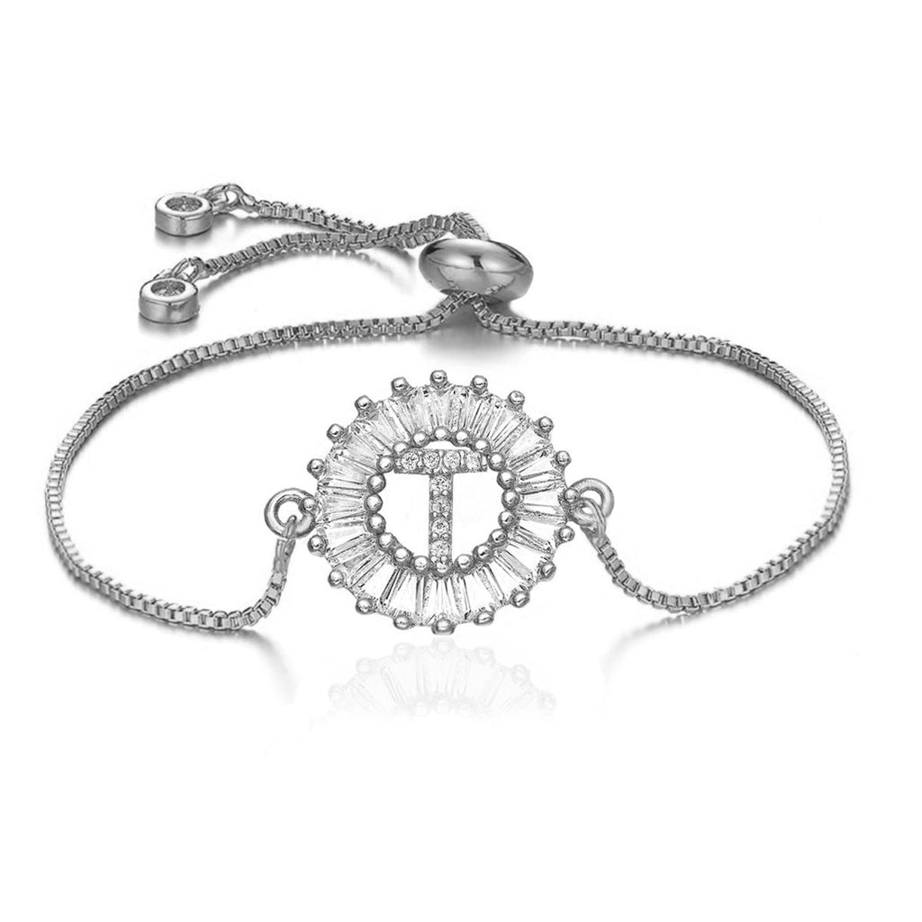 Initial Alphabet Large Letter CZ Silver Slider Bracelet Bulk