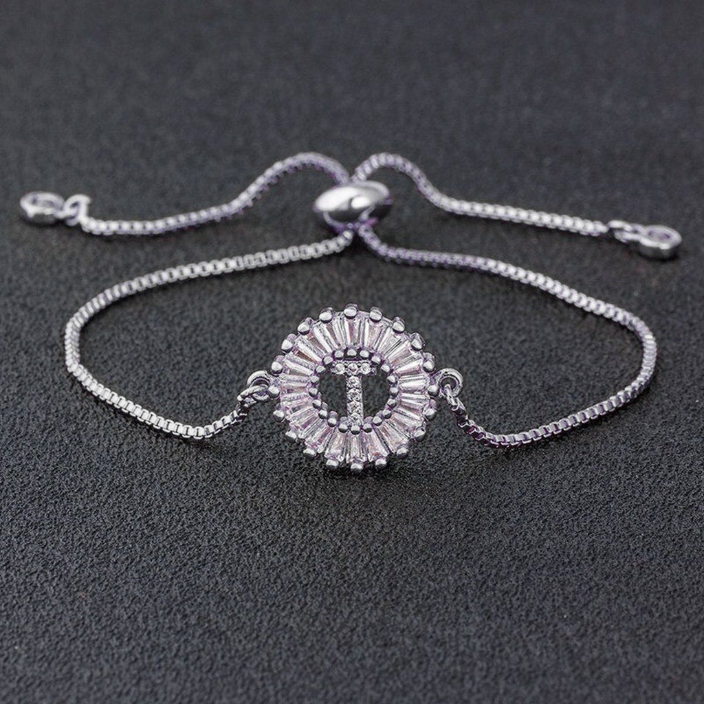 Initial Alphabet Large Letter CZ Silver Slider Bracelet Bulk