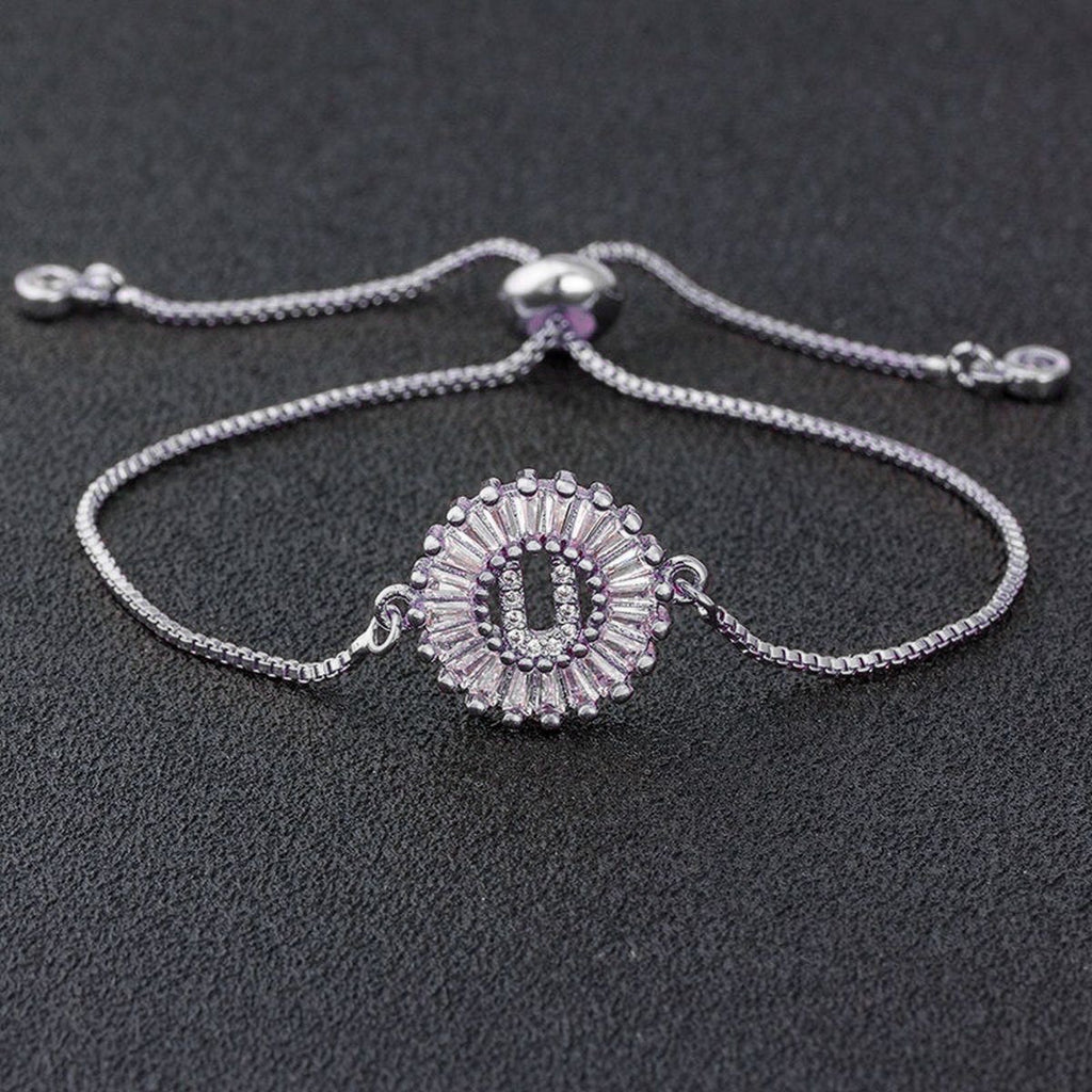 Initial Alphabet Large Letter CZ Silver Slider Bracelet Bulk