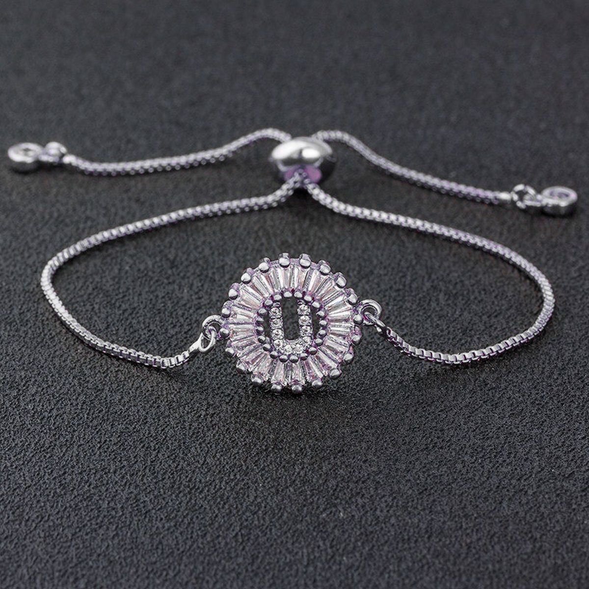 Initial Alphabet Large Letter CZ Silver Slider Bracelet Bulk