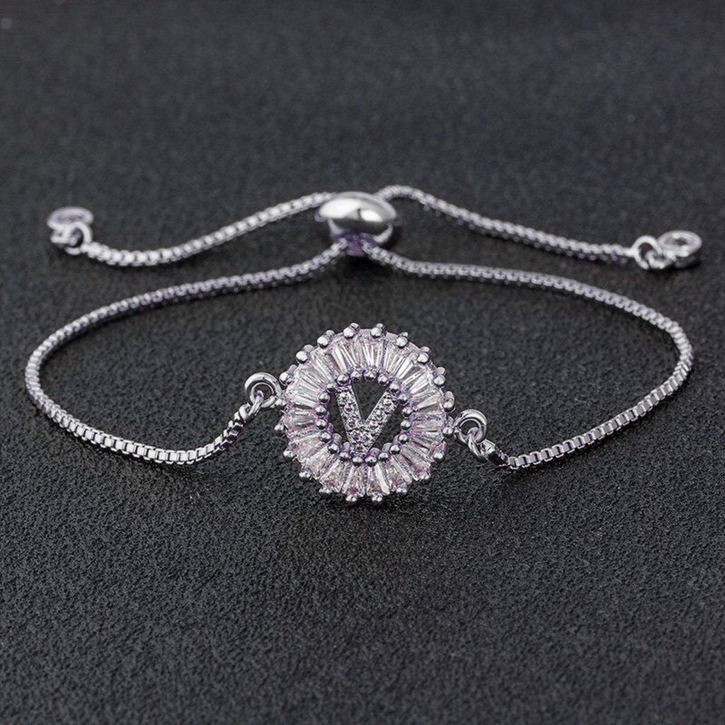 Initial Alphabet Large Letter CZ Silver Slider Bracelet Bulk