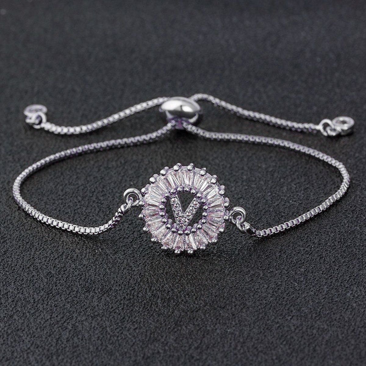 Initial Alphabet Large Letter CZ Silver Slider Bracelet Bulk