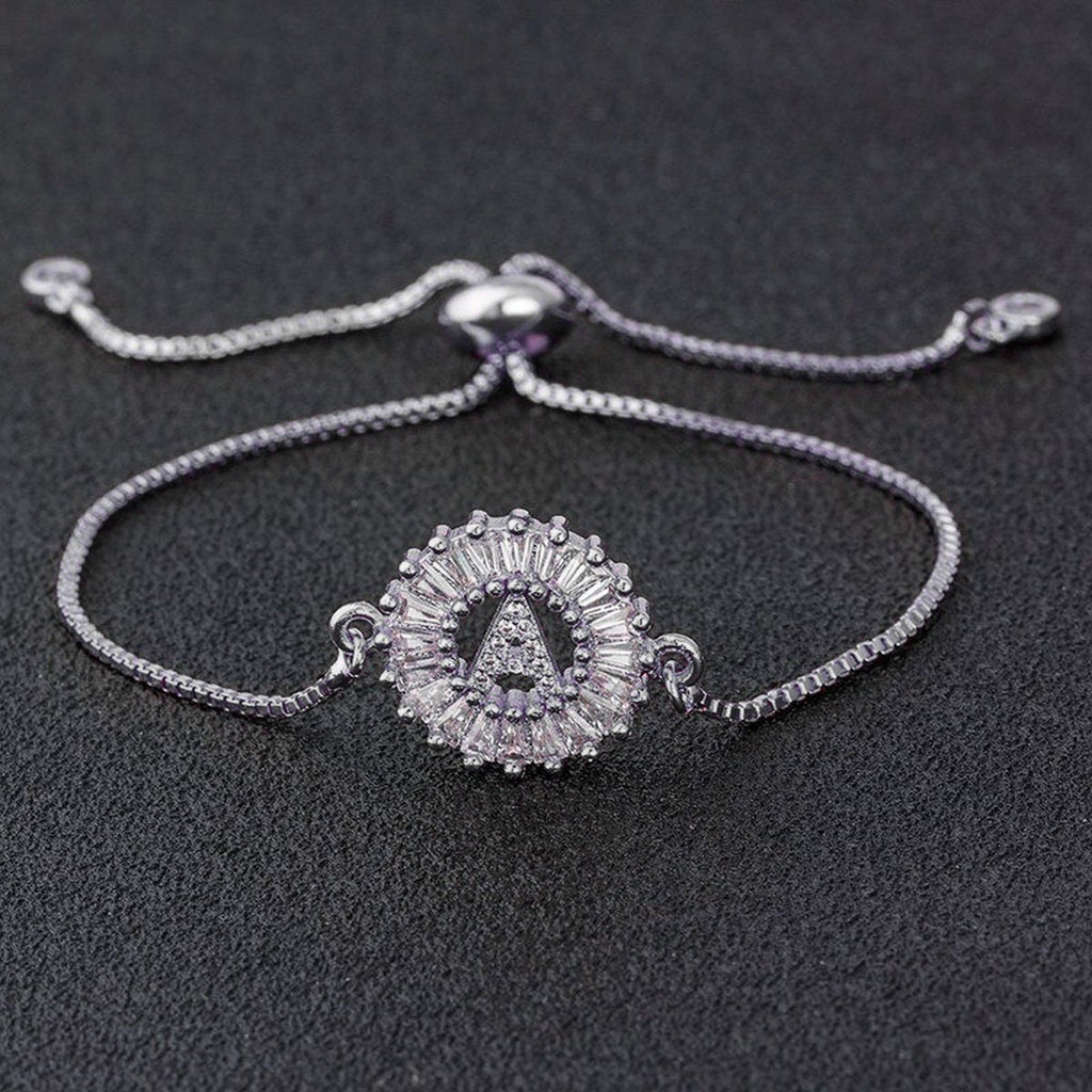 Initial Alphabet Large Letter CZ Silver Slider Bracelet Bulk