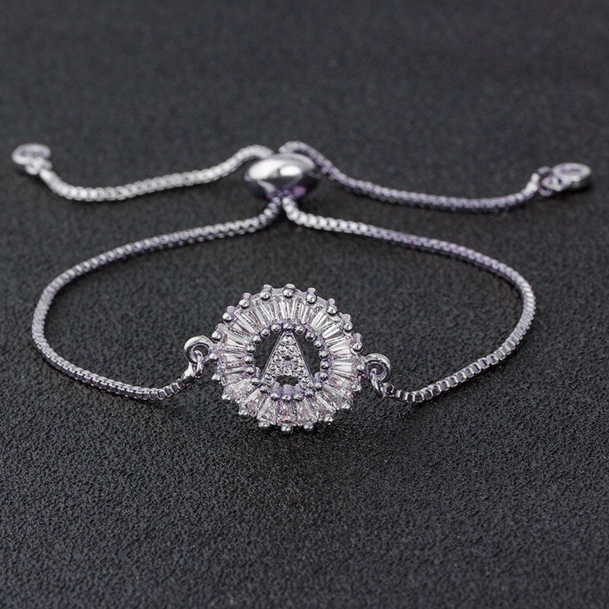 Initial Alphabet Large Letter CZ Silver Slider Bracelet Bulk