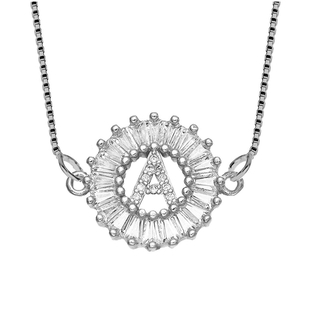 CZ Silver Initial Alphabet Letter B Necklace Pendant Chain Bulk