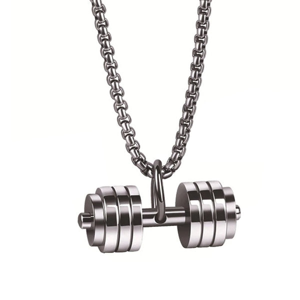 Silver Stainless Steel Dumbbell Barbell Weight Lifting Pendant Chain Men Secondary image