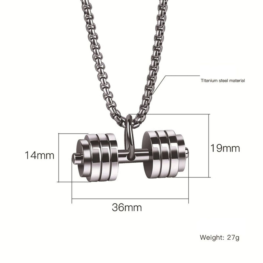 Silver Stainless Steel Dumbbell Barbell Weight Lifting Pendant Chain Men