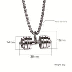 Silver Stainless Steel Dumbbell Barbell Weight Lifting Pendant Chain Men