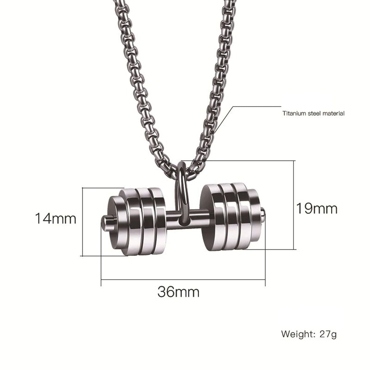 Silver Stainless Steel Dumbbell Barbell Weight Lifting Pendant Chain Men