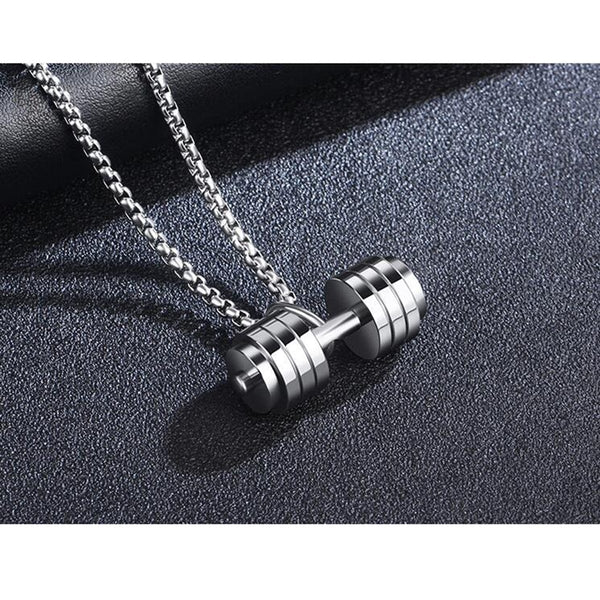 Silver Stainless Steel Dumbbell Barbell Weight Lifting Pendant Chain Men Main image