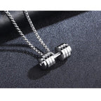 Silver Stainless Steel Dumbbell Barbell Weight Lifting Pendant Chain Men
