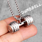 Silver Stainless Steel Dumbbell Barbell Weight Lifting Pendant Chain Men