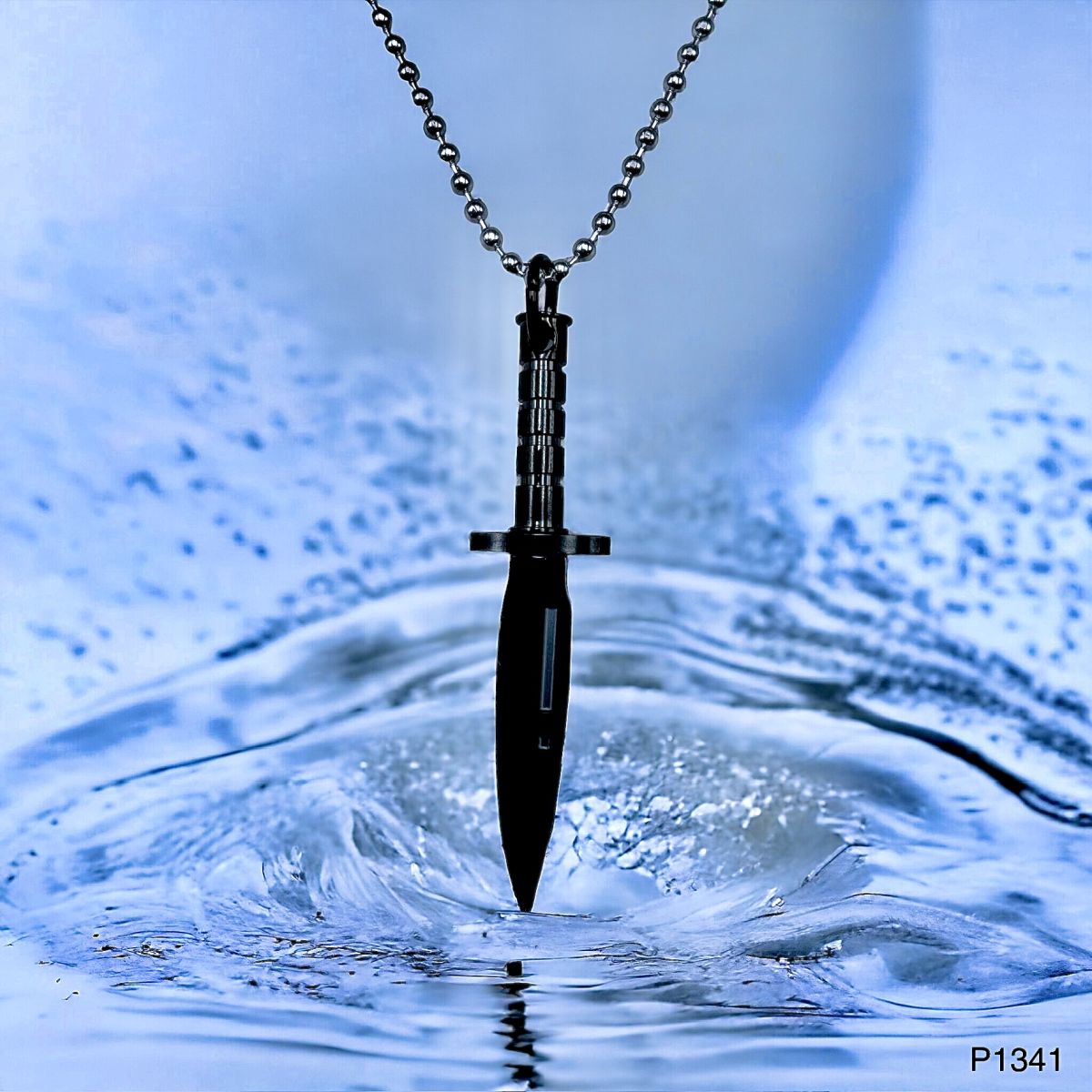 Knife Dagger 316L Surgical Stainless Steel Black Pendant Chain Bulk