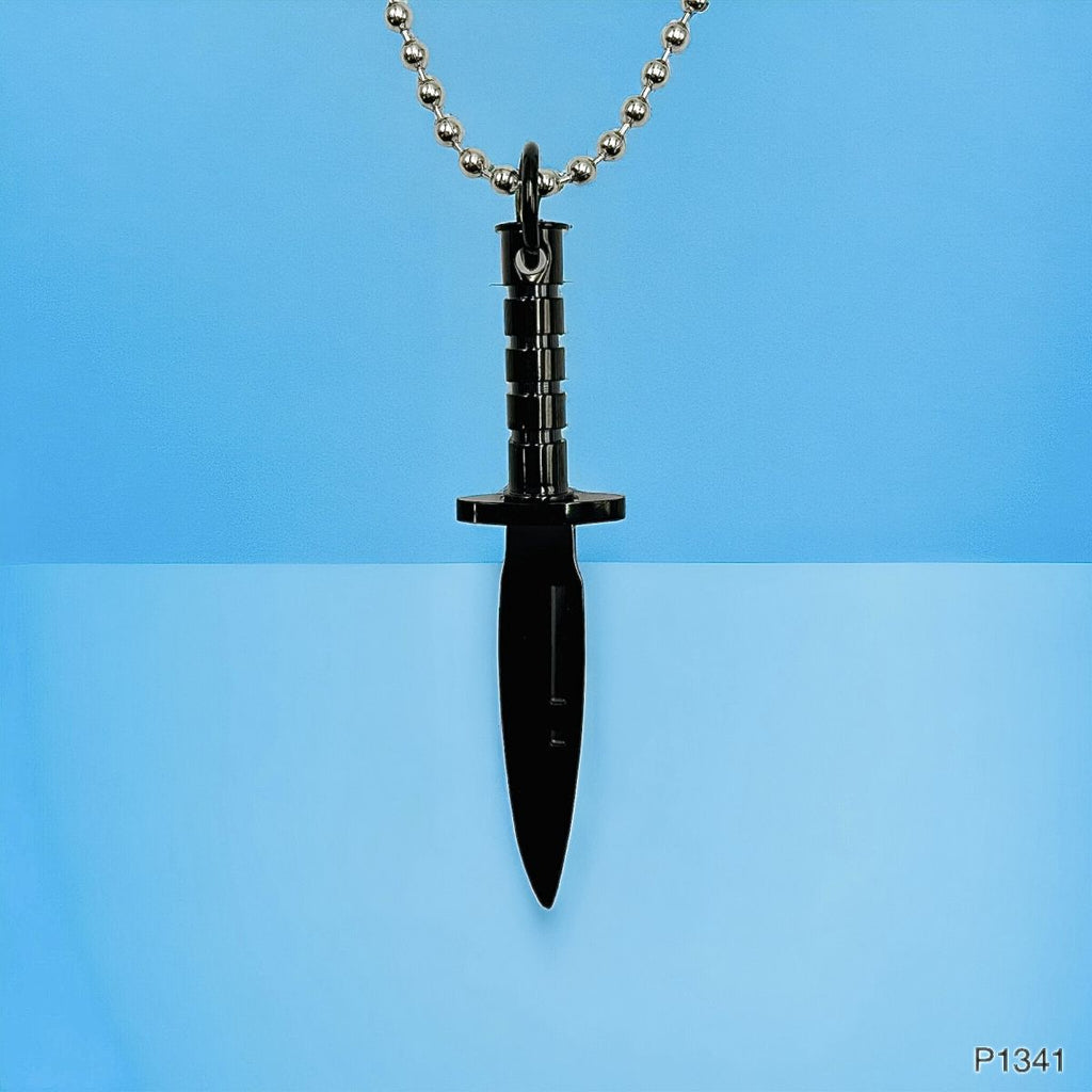 Knife Dagger 316L Surgical Stainless Steel Black Pendant Chain Bulk