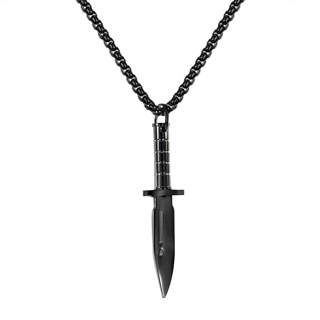 Knife Black Silver Necklace Pendant Chain Bulk