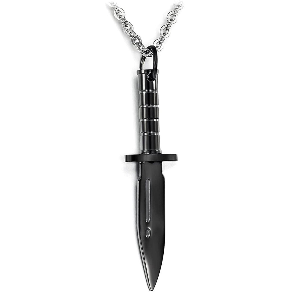 Knife Black Silver Necklace Pendant Chain Bulk