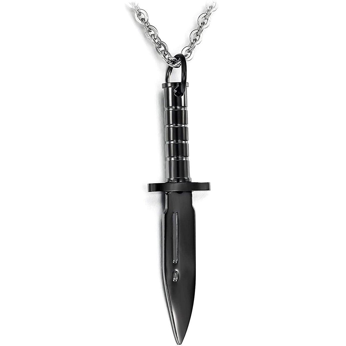 Knife Black Silver Necklace Pendant Chain Bulk