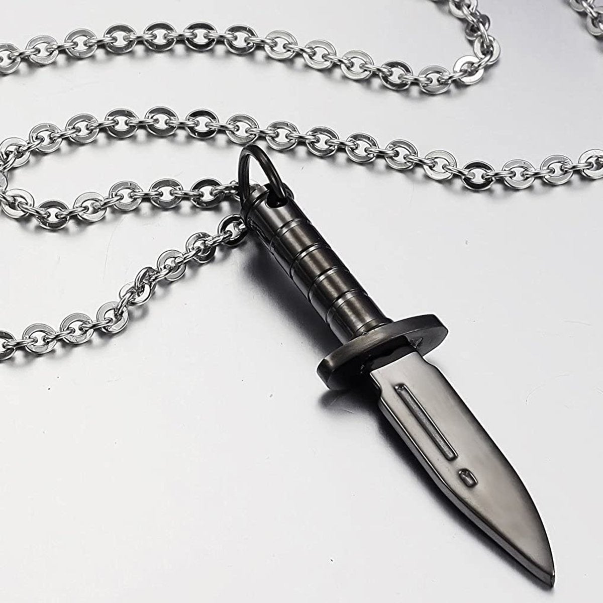 Knife Black Silver Necklace Pendant Chain Bulk Main image
