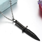 Knife Black Silver Necklace Pendant Chain Bulk