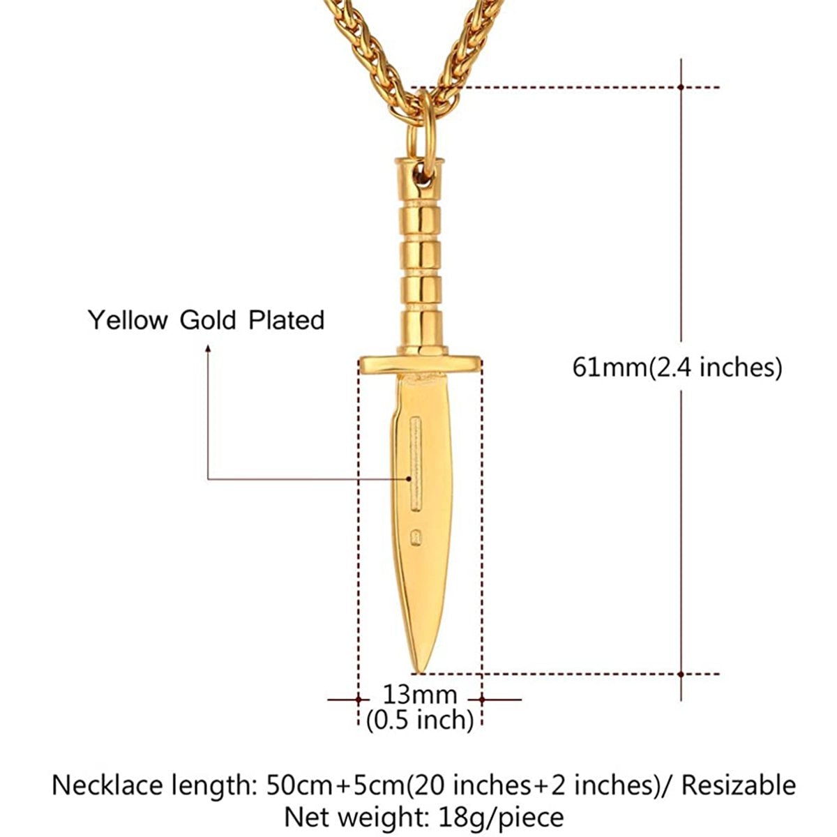 Knife Black Silver Necklace Pendant Chain Bulk