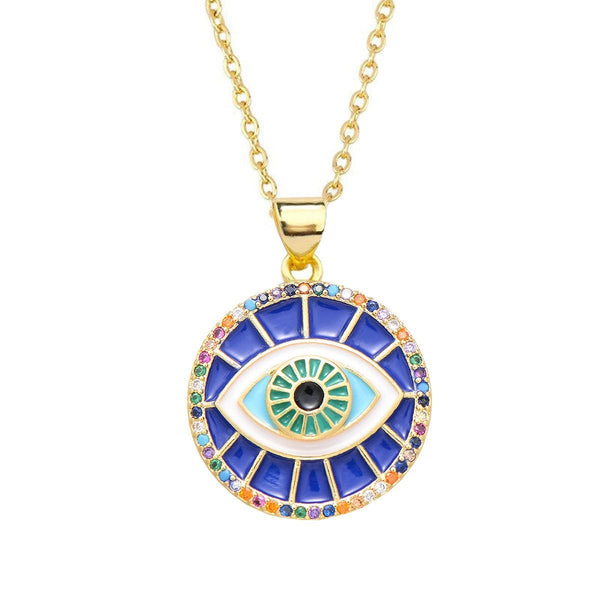 Turkish Evil Eye Blue Medallion Necklace Pendant Chain Bulk Main image