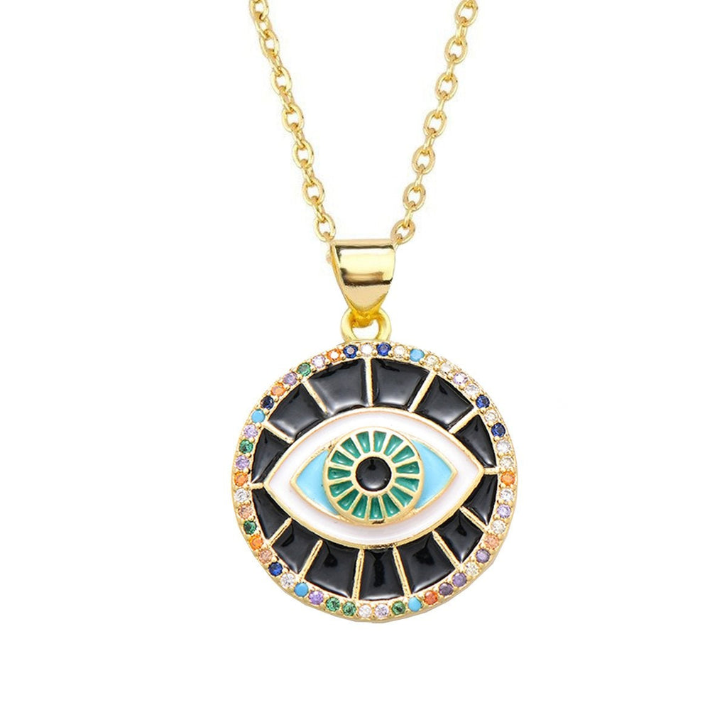 Turkish Evil Eye Blue Medallion Necklace Pendant Chain Bulk
