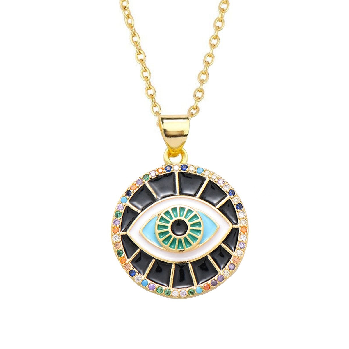 Turkish Evil Eye Blue Medallion Necklace Pendant Chain Bulk