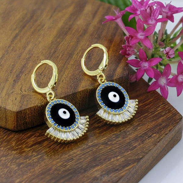 Evil Eye 18K Gold Black Brass Hoop Earring Pair For Women Bulk Secondary image