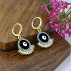 Evil Eye 18K Gold Black Brass Hoop Earring Pair For Women Bulk