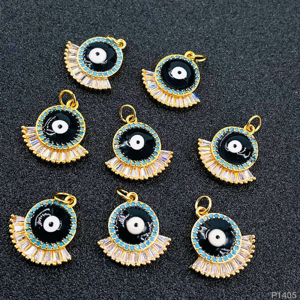 Gold Black Evil Eye Nazariya CZ American Diamond Pendant Necklace Bulk Main image