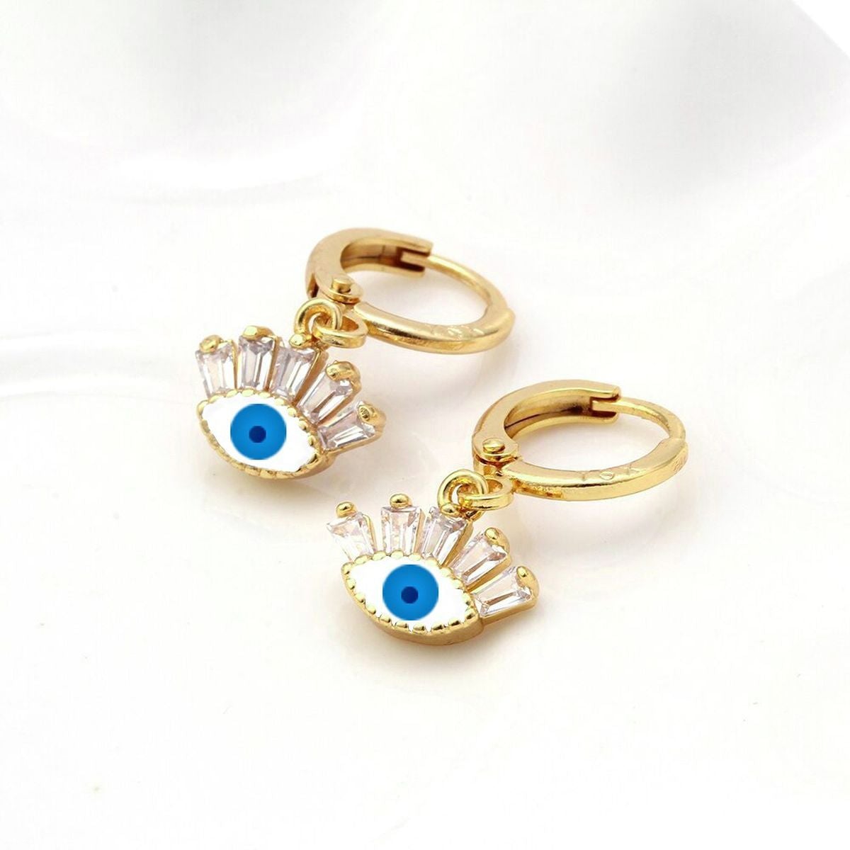 Evil Eye 18K Gold White Brass Hoop Earring Pair For Women Bulk