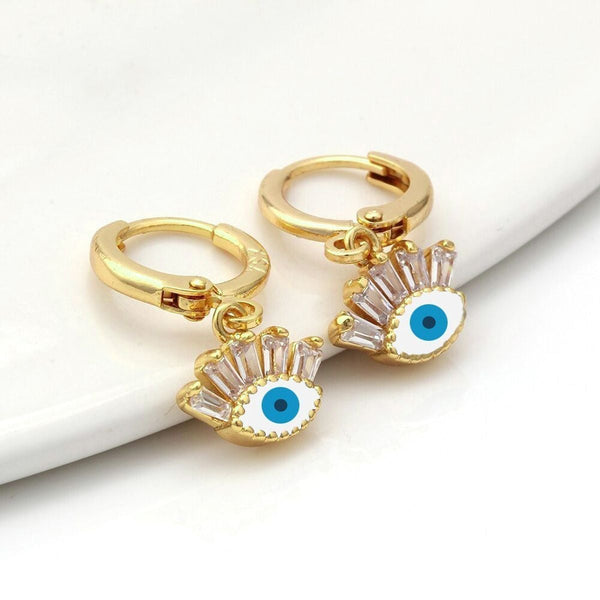Evil Eye 18K Gold White Brass Hoop Earring Pair For Women Bulk Main image
