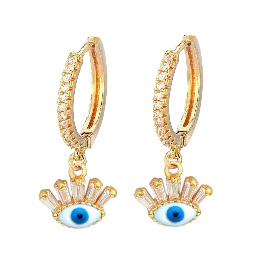 Evil Eye 18K Gold White Brass Hoop Earring Pair For Women Bulk