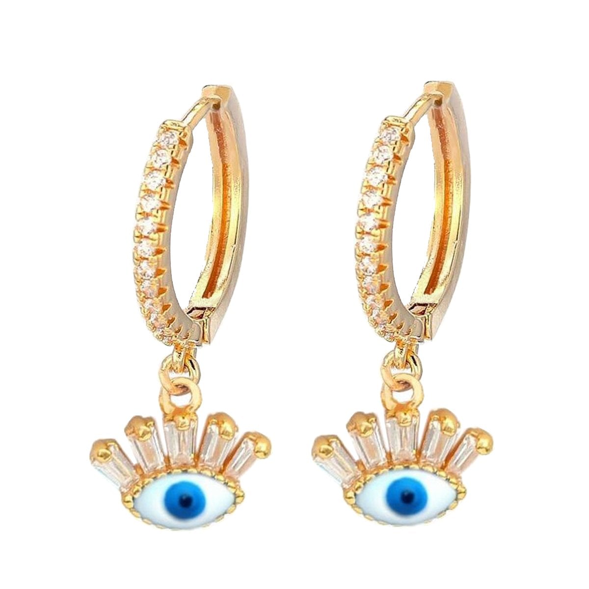 Evil Eye 18K Gold White Brass Hoop Earring Pair For Women Bulk