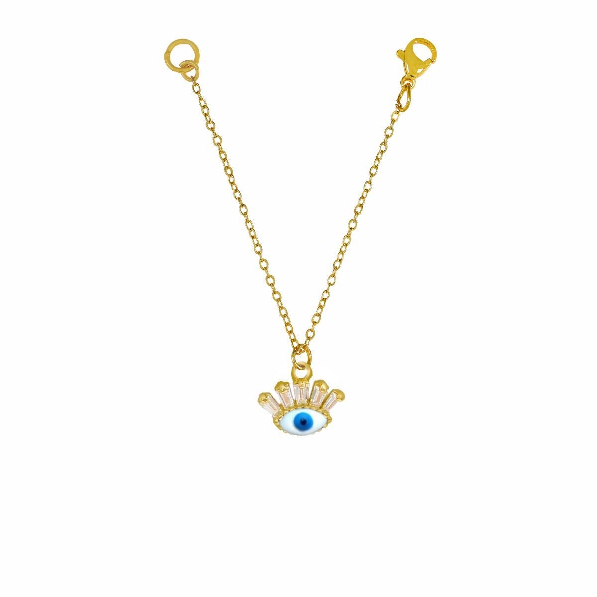 Cute Turkish Evil Eye Baguette Cubic Zirconia Gold White Slim Link Chain Watch Charm For Women Main image
