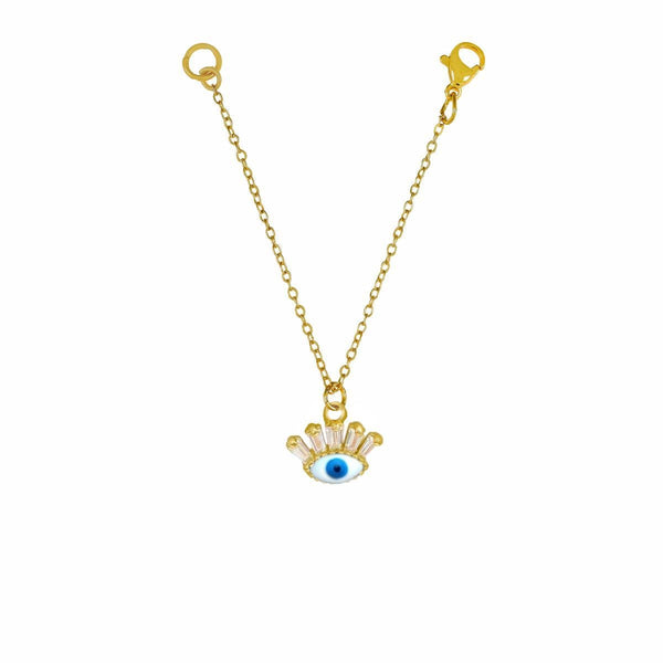 Cute Turkish Evil Eye Baguette Cubic Zirconia Gold White Slim Link Chain Watch Charm For Women Main image