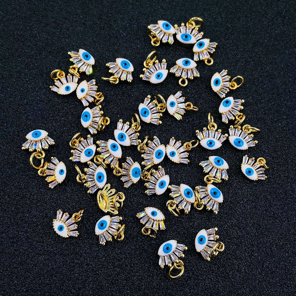 Turkish Evil Eye Lash Baguette Cubic Zirconia Gold White Charm Bulk Main image