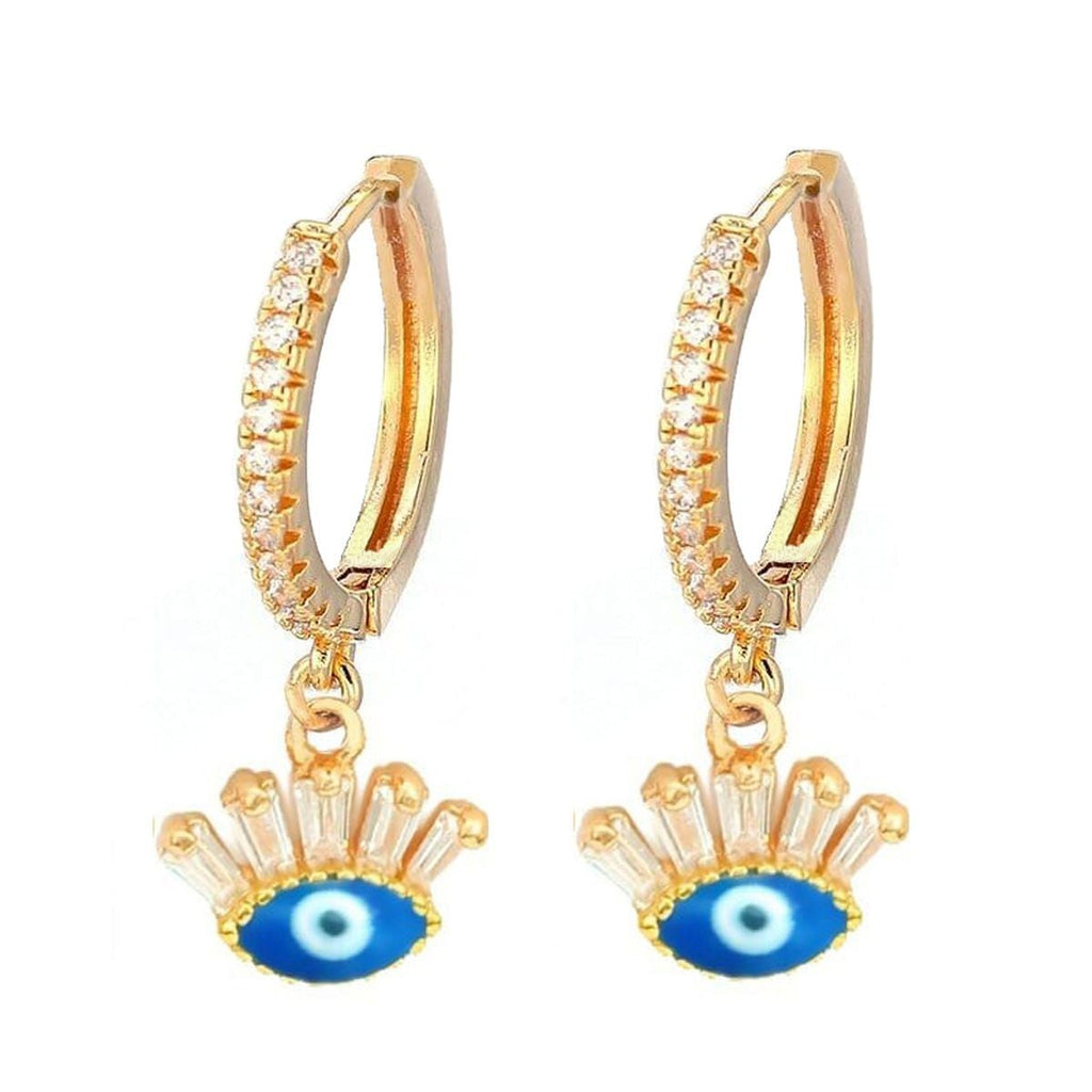 Evil Eye 18K Gold White Brass Hoop Earring Pair For Women Bulk