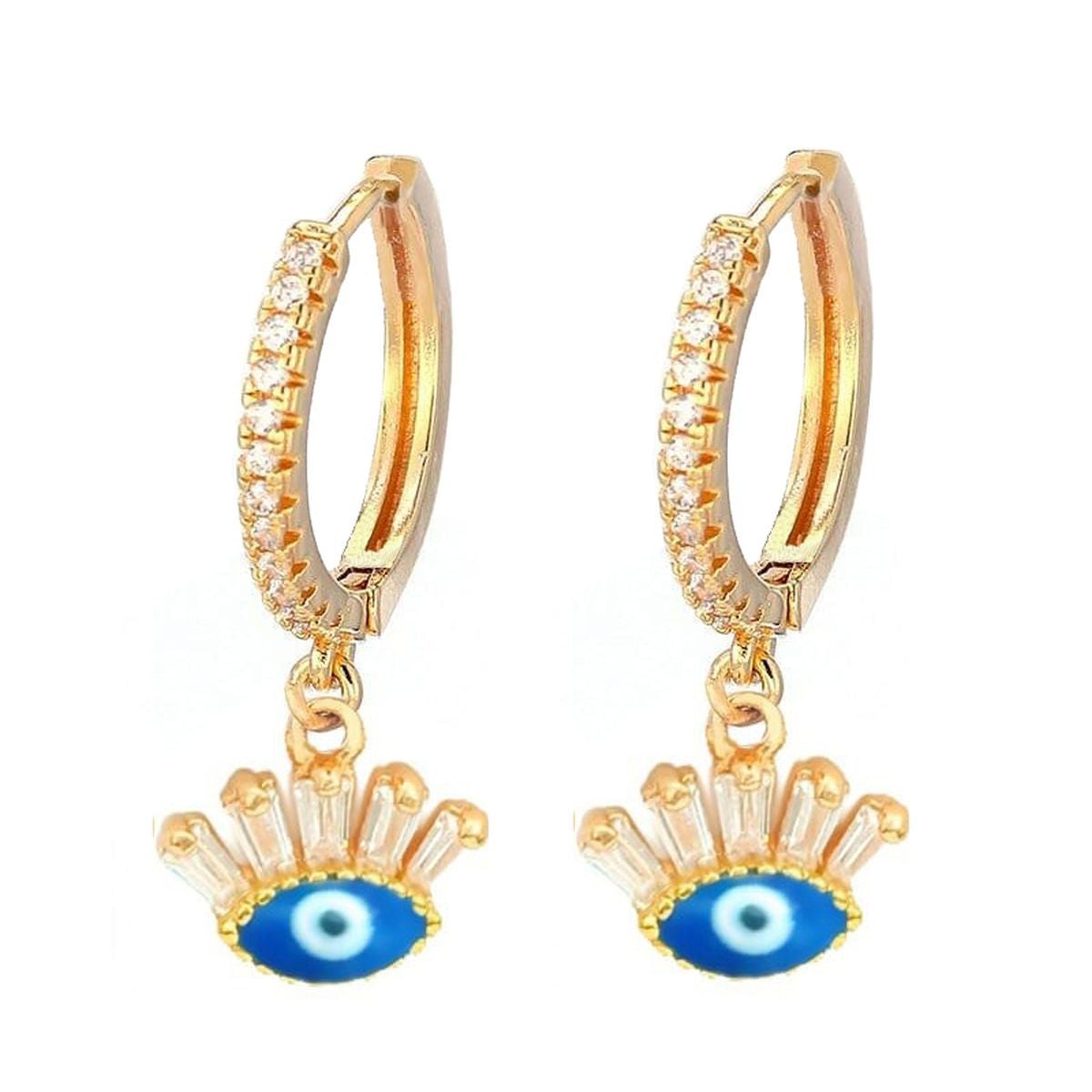 Evil Eye 18K Gold White Brass Hoop Earring Pair For Women Bulk