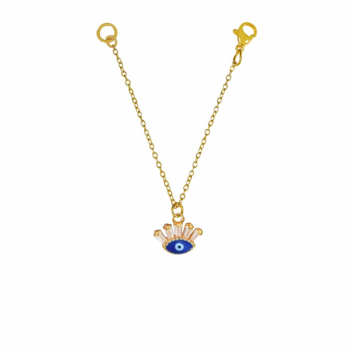 Cute Gold Plated Copper Turkish Evil Eye Baguette Cubic Zirconia Gold Slim Link Chain Watch Charm For Women Main image