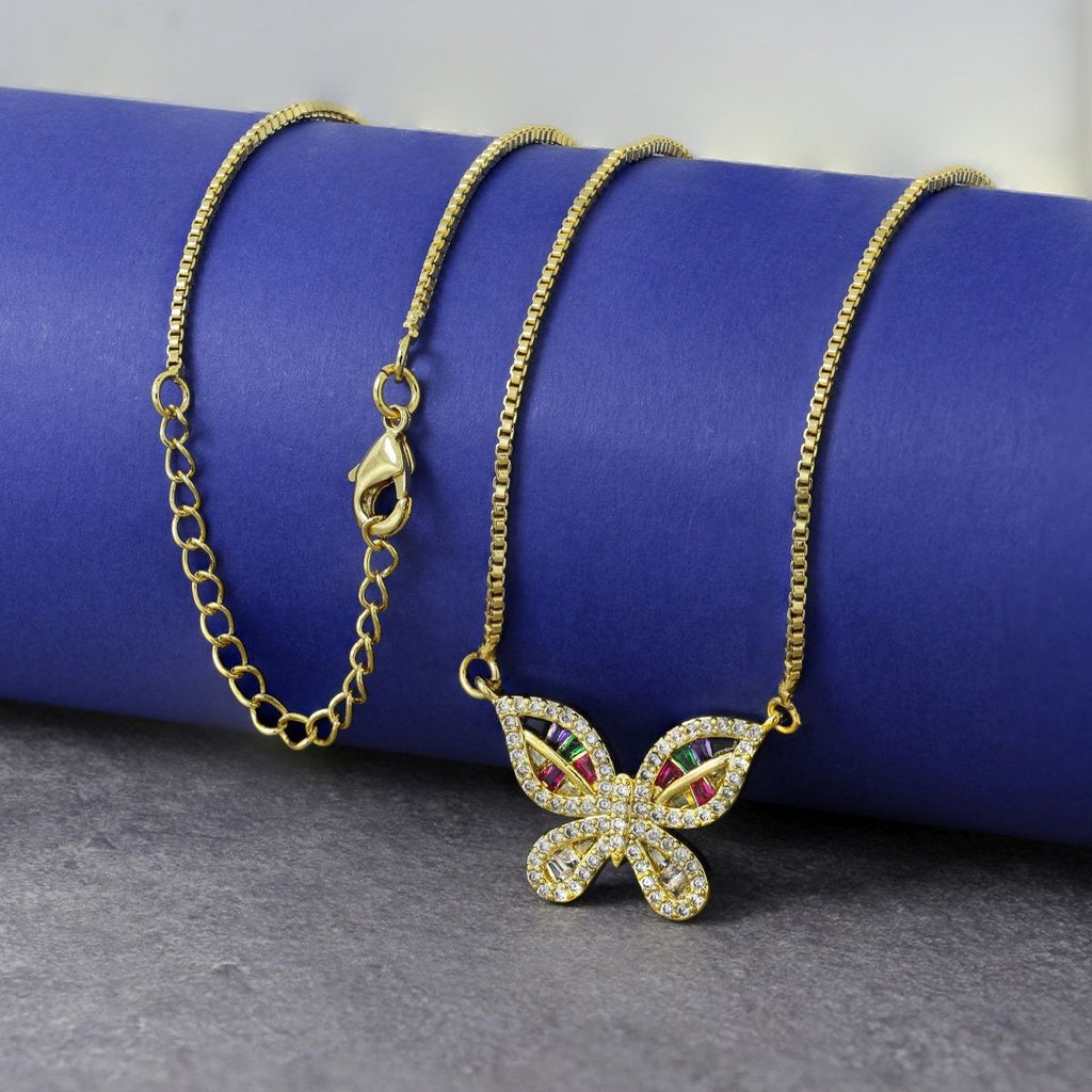 Cute Butterfly Charms Aaa CZ 18K Gold Necklace Pendant Chain Girl Bulk