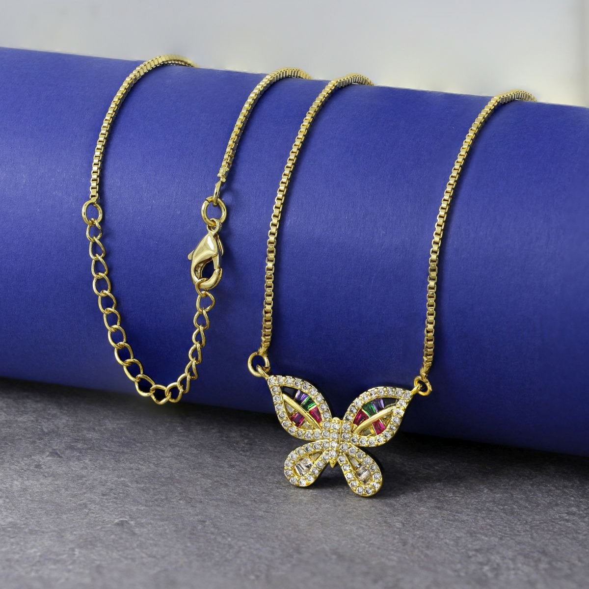 Cute Butterfly Charms Aaa CZ 18K Gold Necklace Pendant Chain Girl Bulk