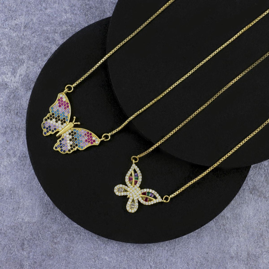 Cute Butterfly Charms Aaa CZ 18K Gold Necklace Pendant Chain Girl Bulk