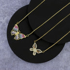 Cute Butterfly Charms Aaa CZ 18K Gold Necklace Pendant Chain Girl Bulk