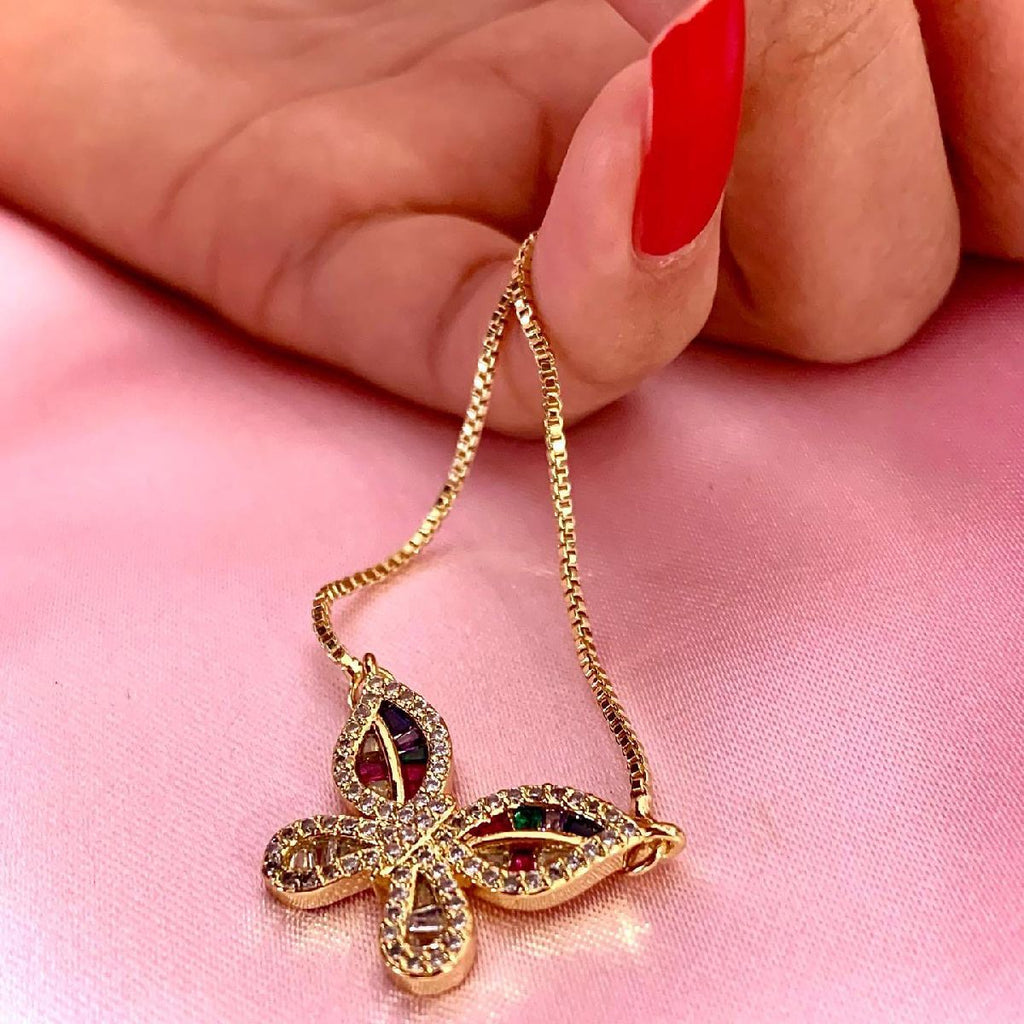 Cute Butterfly Charms Aaa CZ 18K Gold Necklace Pendant Chain Girl Bulk
