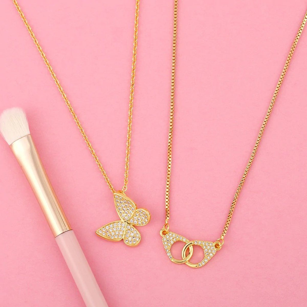Cute Butterfly Charms Aaa CZ Gold Necklace Pendant Chain Girls Bulk